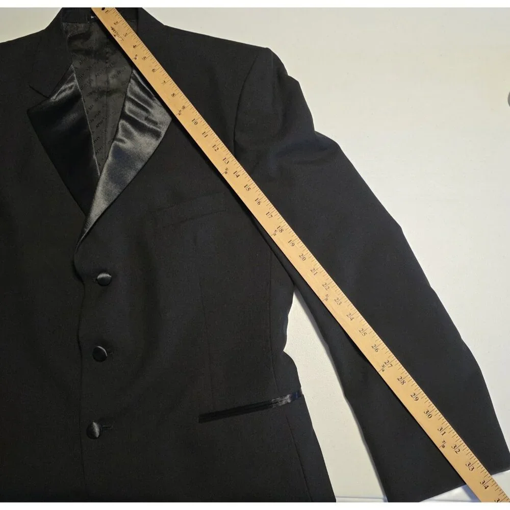 After Six Tuxedo Jacket Satin Lapel Black Three Button Prom Wedding Formal‎ 44L